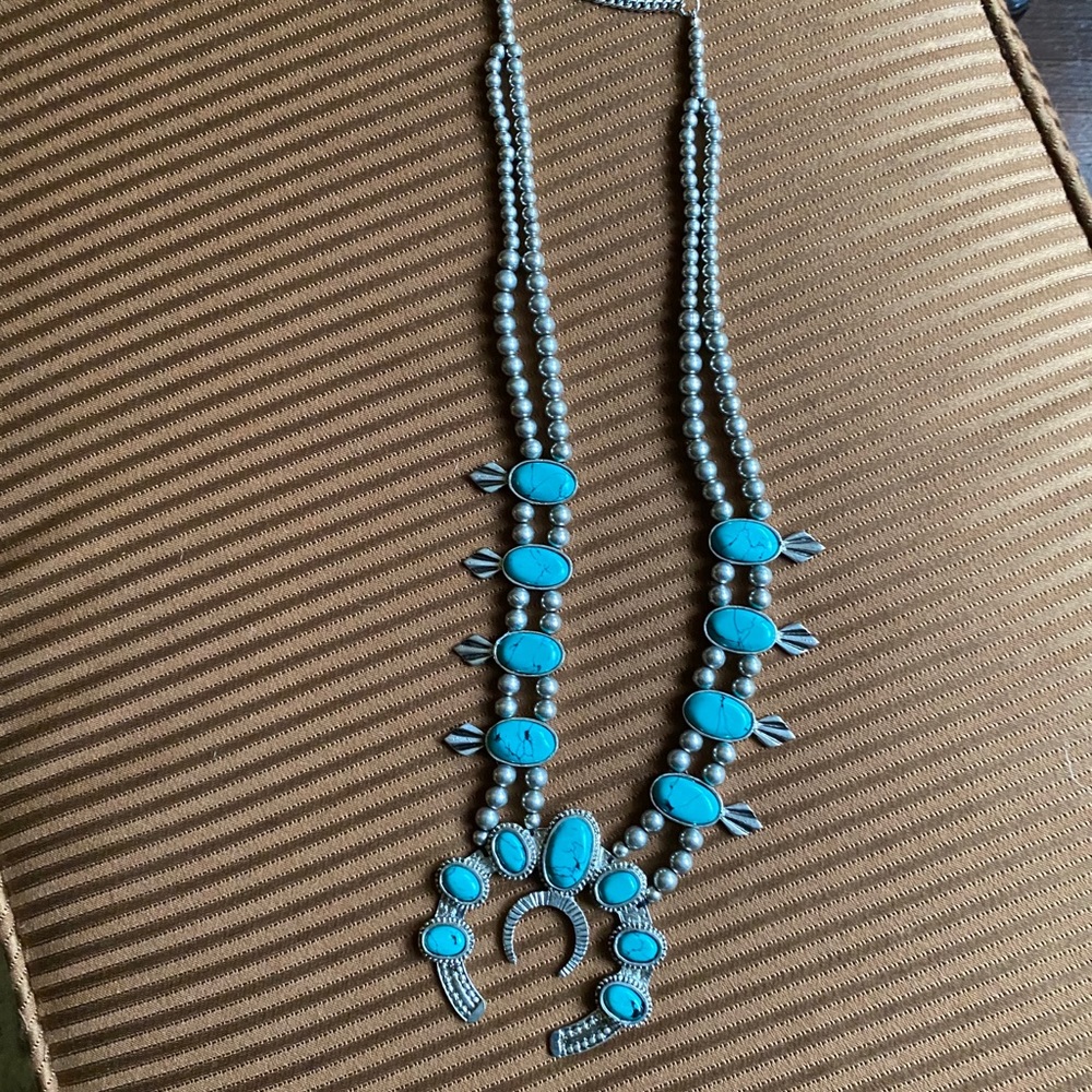 Crazy train turquoise squash blossom necklace - Picture 2 of 2